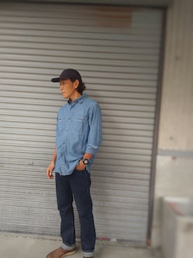 「orSlow（オアスロウ）のアイテム（トップス）」を使った、たなかたろうさん（メンズ・171cm）の春コーディネート