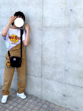 「Carhartt（カーハート）のアイテム（サロペット/オーバーオール）」を使った、H I n a t a 🌞さん（レディース・155cm）の夏コーディネート