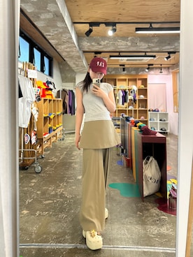「アイテム（シューズアクセサリー）」を使った、三村有希さん（レディース・157cm）の夏コーディネート