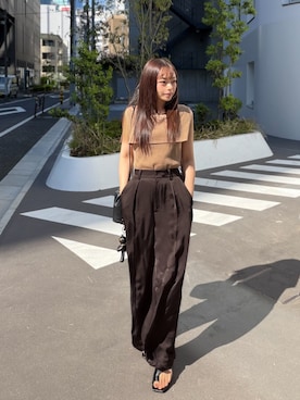 「サテンパンツ」｜三村有希さん（レディース・157cm）の春コーディネート