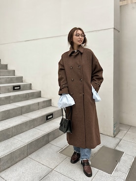 「MURUA（ムルーア）のアイテム（ステンカラーコート）」を使った、三村有希さん（レディース・157cm）の秋コーディネート