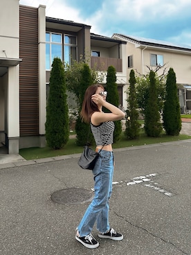 「韓国コーデ」｜「アイテム（スリッポン）」を使った、三村有希さん（レディース・157cm）の夏コーディネート