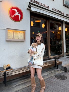 「アイテム（その他アウター、ベージュ系）」を使った、三村有希さん（レディース・157cm）の冬コーディネート