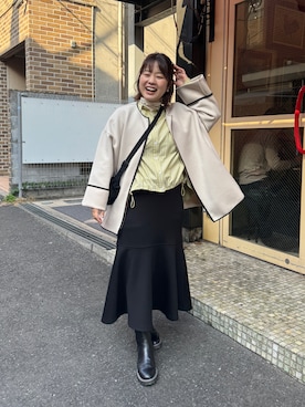 「ダンボール素材」｜「アイテム（ノーカラーコート）」を使った、chiaさん（レディース・150cm）の冬コーディネート