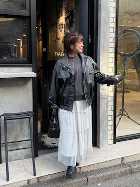 「レザージャケット」｜chiaさん（レディース・150cm）の冬コーディネート