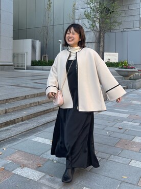 「キルティングバッグ」｜「アイテム（ノーカラーコート）」を使った、chiaさん（レディース・150cm）の冬コーディネート