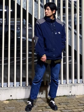 「古着好きな人と繋がりたい」｜「アイテム（マウンテンパーカー）」を使った、きりんてぇやん🦒(野中竜馬)さん（メンズ・181cm）の冬コーディネート