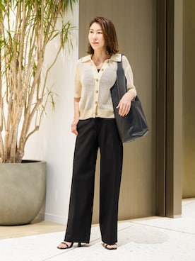 「Banana Republic（バナナリパブリック）のハイライズ モダン ストレート リファインド パンツ（その他パンツ、ブラック系）」を使った、BANANAREPUBLICさん（レディース・170cm）の春コーディネート