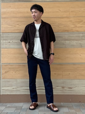 「BANANA REPUBLIC FACTORY STORE(バナナリパブリック ファクトリーストア)のBANANA REPUBLIC FACTORY STORE スタンダードフィット テクスチャード リゾートシャツ(シャツ/ブラウス、ブラウン系)」を使った、BANANAREPUBLICさん(メンズ・175cm)の夏コーディネート