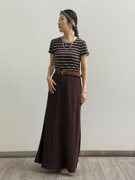 「BANANA REPUBLIC FACTORY STORE(バナナリパブリック ファクトリーストア)のBANANA REPUBLIC FACTORY STORE TimelessクルーネックTシャツ(Tシャツ/カットソー、ブラウン系)」を使った、BANANAREPUBLICさん(メンズ・175cm)の夏コーディネート
