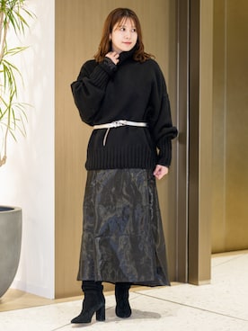 「アイテム（ベルト、シルバー系）」を使った、BANANAREPUBLICさん（レディース・163cm）の冬コーディネート