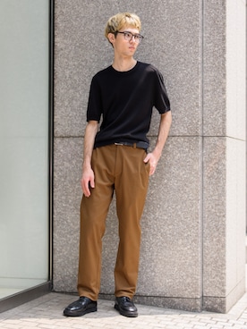 「Banana Republic(バナナリパブリック)のコットン ニット Tシャツ(ニット/セーター、ブラック系)」を使った、BANANAREPUBLICさん(メンズ・175cm)の夏コーディネート