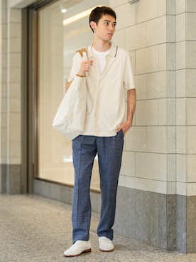 「Banana Republic（バナナリパブリック）のヘリンボーン リゾートシャツ（シャツ/ブラウス）」を使った、BANANAREPUBLICさん（メンズ・175cm）の夏コーディネート