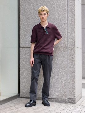 「Banana Republic(バナナリパブリック)のコットンリネン メッシュ ジップ ポロシャツ(ニット/セーター、レッド系)」を使った、BANANAREPUBLICさん(メンズ・175cm)の夏コーディネート