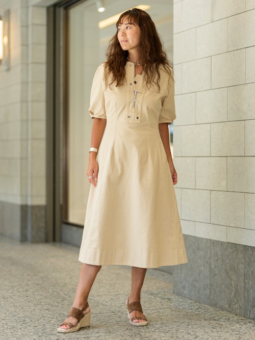 ワンピース ストレッチコットン ツイル ユーティリティ ミディドレス