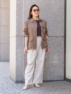 「Banana Republic（バナナリパブリック）のコットン スラブ クルーネック Tシャツ（Tシャツ/カットソー、ブラウン系）」を使った、BANANAREPUBLICさん（メンズ・175cm）の春コーディネート