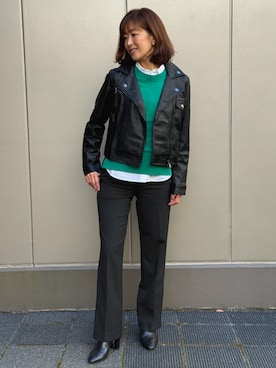 「アイテム（ライダースジャケット）」を使った、BANANAREPUBLICさん（レディース・165cm）の秋コーディネート