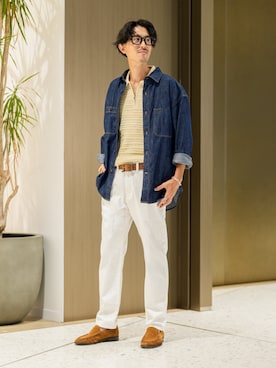 「Banana Republic(バナナリパブリック)のオーセンティック スリム ストレッチ チノパンツ(チノパンツ、ホワイト系)」を使った、BANANAREPUBLICさん(メンズ・175cm)の夏コーディネート