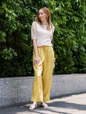 「Banana Republic（バナナリパブリック）のゲッタウェイ ストレート レッグ プルオン リネン パンツ（その他パンツ、イエロー系）」を使った、BANANAREPUBLICさん（レディース・170cm）の春コーディネート