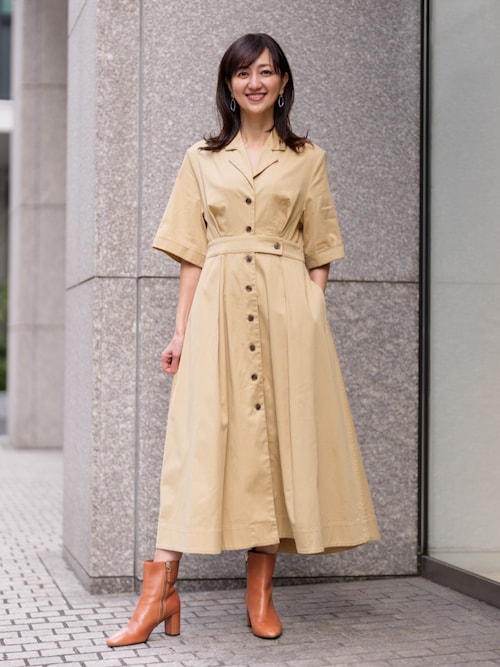 ストレッチ ポプリン シャツドレス（ワンピース）｜BANANA REPUBLIC