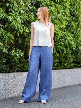 「Banana Republic（バナナリパブリック）のリネン ダブル タイ タンクトップ（シャツ/ブラウス、ホワイト系）」を使った、BANANAREPUBLICさん（レディース・170cm）の春コーディネート