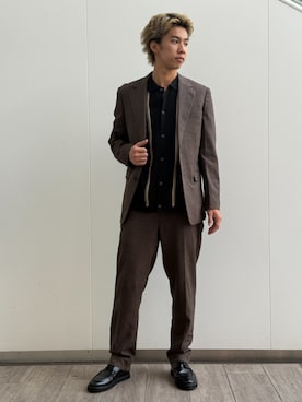 「BANANA REPUBLIC FACTORY STORE(バナナリパブリック ファクトリーストア)のBANANA REPUBLIC FACTORY STORE リネンブレンドヘリンボーンスーツジャケット(スーツジャケット、ブラウン系)」を使った、BANANAREPUBLICさん(メンズ・175cm)の夏コーディネート