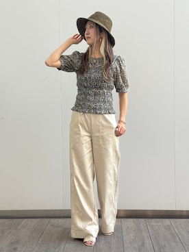 「BANANA REPUBLIC FACTORY STORE(バナナリパブリック ファクトリーストア)のBANANA REPUBLIC FACTORY STORE ストロー バケットハット(ハット、ブラウン系)」を使った、BANANAREPUBLICさん(メンズ・175cm)の夏コーディネート