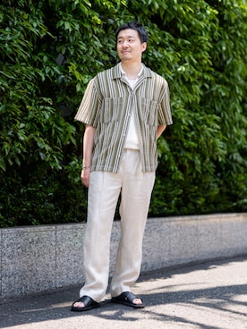 「Banana Republic（バナナリパブリック）のスリム ヘリンボーン リネン スーツパンツ（スーツパンツ、ベージュ系）」を使った、BANANAREPUBLICさん（レディース・170cm）の春コーディネート