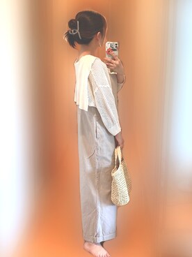 「透かし編みニット」｜「アイテム（オールインワン・サロペット）」を使った、S*.さん（レディース・151cm）の春コーディネート