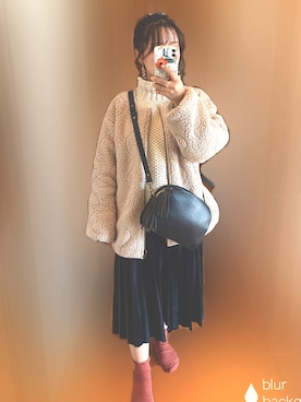 「ベロアスカート」｜「アイテム（ブルゾン）」を使った、S*.さん（レディース・151cm）の冬コーディネート