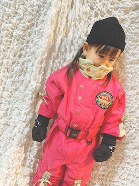 「アイテム（オールインワン・サロペット、ピンク系）」を使った、こまっこさん（レディース・157cm）の冬コーディネート