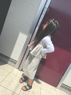 「BREEZE（ブリーズ）のEVAサンダル（サンダル、ブラック系）」を使った、こまっこさん（レディース・157cm）の春コーディネート