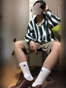 「Champion（チャンピオン）のアイテム（レッグウェア）」を使った、ケーキ男さん（メンズ・184cm）の夏コーディネート