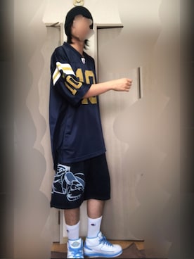 「Champion（チャンピオン）のアイテム（レッグウェア）」を使った、ケーキ男さん（メンズ・184cm）の夏コーディネート