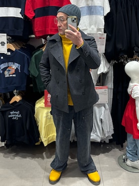 「HIGH STREET（ハイストリート）のアイテム（ピーコート、グレー系）」を使った、hiroさん（メンズ・165cm）の春コーディネート