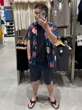 「REEF（リーフ）のアイテム（ビーチサンダル、ブラック系）」を使った、hiroさん（メンズ・165cm）の夏コーディネート