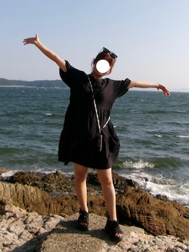 「INGNI（イング）のレースUPボリュームスポサン（サンダル、ブラック系）」を使った、モさん（レディース・155cm）の夏コーディネート