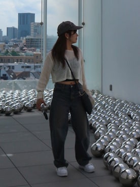 「COACH（コーチ）のキット メッセンジャー クロスボディ（ショルダーバッグ、ブラック系）」を使った、モさん（レディース・155cm）の夏コーディネート