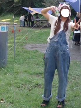 「sheinのアイテム（サロペット/オーバーオール、ブルー系）」を使った、モさん（レディース・155cm）の夏コーディネート