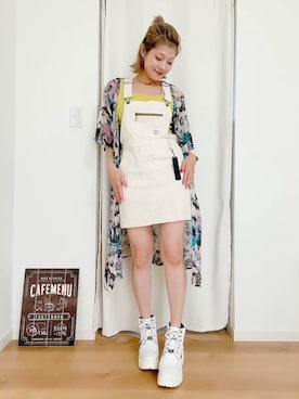 「ロングシャツ」｜「アイテム（サロペット/オーバーオール）」を使った、🍓mako🍓さん（レディース・161cm）の夏コーディネート