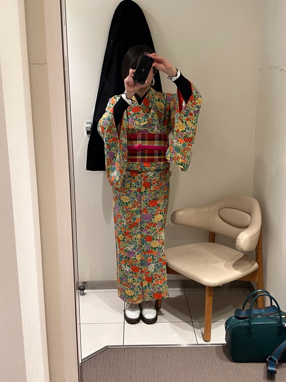 「着物、着物コーデ、着物女子、大人かわいい、オトナ女子、オトナカワイイ、推し活コーデ、ライブコーデ、低身長」｜「Dr. Martensのアイテム（その他シューズ、ホワイト系）」を使った、upalaさん（レディース・153cm）の春コーディネートの1枚目の写真