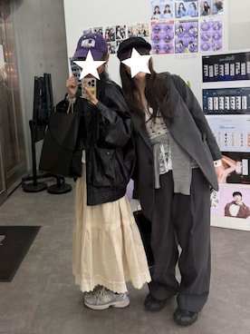 「アイテム（ライダースジャケット）」を使った、カロさん（レディース・156cm）の秋コーディネート