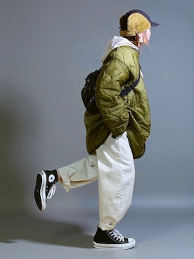 「アイテム（キャップ）」を使った、sc___dyさん（レディース・156cm）の秋コーディネート