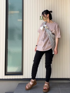「reca（レカ）のボーダービッグプルオーバー（Tシャツ/カットソー、ブラック系）」を使った、mai✺maiさん（レディース・158cm）の夏コーディネート