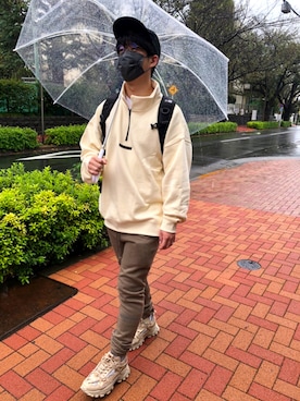 「アイテム（スウェットパンツ、ブラウン系）」を使った、Kazunori  Kさん（メンズ・170cm）の秋コーディネート