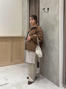 「スラックスパンツ」｜「アイテム（ブルゾン）」を使った、omikuさん（レディース・152cm）の秋コーディネート