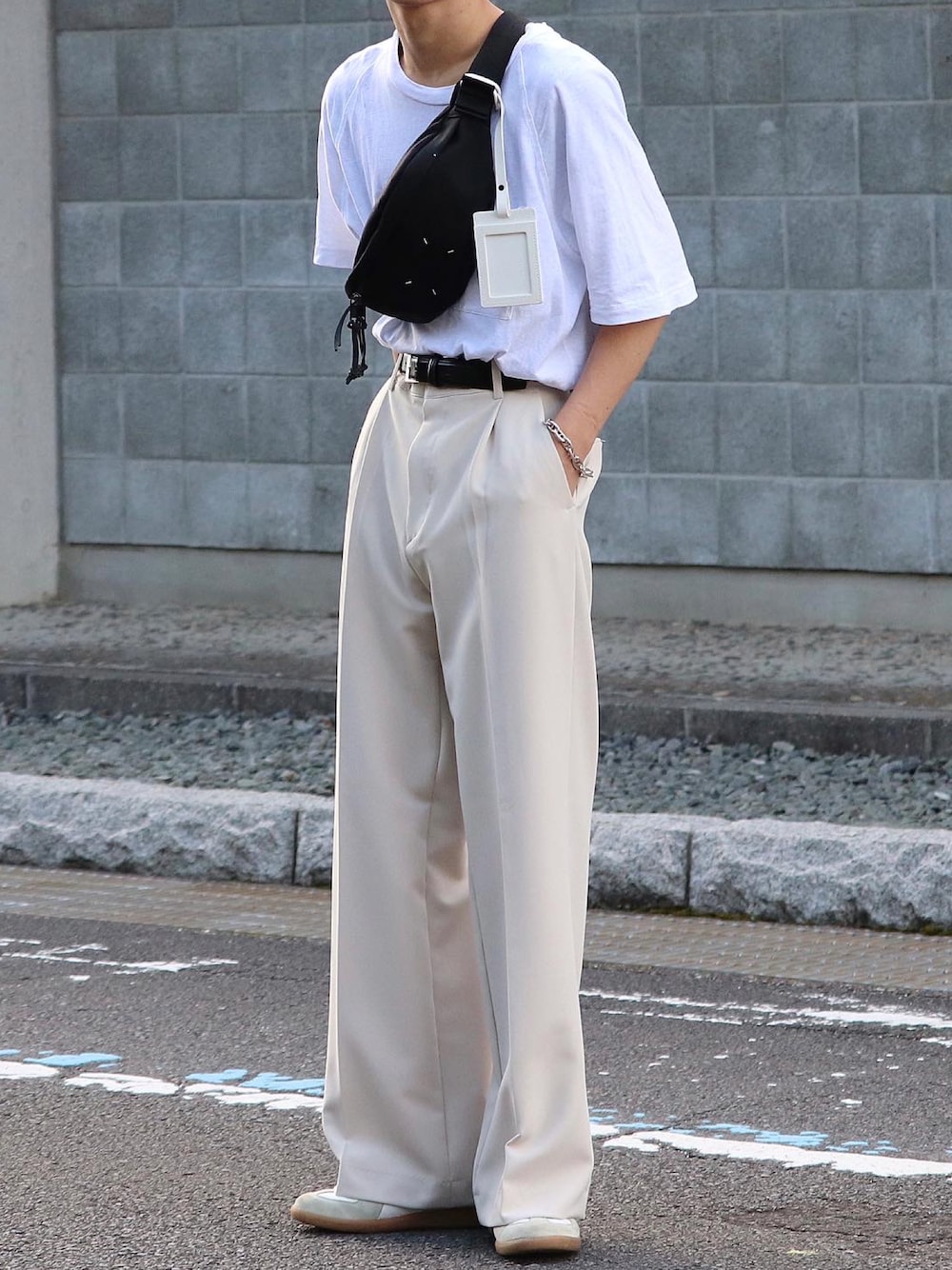 マルジェラ ボディバッグ サンドテイストペイント ウエストポーチ 青