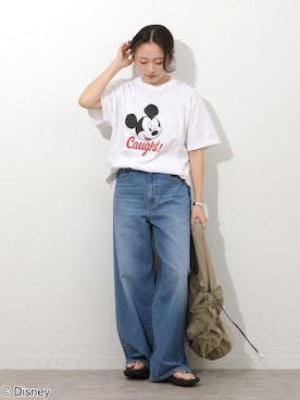 「JOURNAL STANDARD relume（ジャーナルスタンダード　レリューム）の《追加》【GOOD ROCK SPEED / グッドロックスピード】＜MICKEY MOUSE＞Tシャツ（Tシャツ/カットソー、ホワイト系）」を使った、RINさん（レディース・157cm）の夏コーディネート