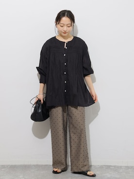 「JOURNAL STANDARD relume（ジャーナルスタンダード　レリューム）のカットドビードットパンツ（その他パンツ、ブラウン系）」を使った、RINさん（レディース・157cm）の春コーディネート