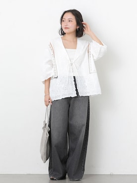 「JOURNAL STANDARD relume（ジャーナルスタンダード　レリューム）のバギーDENIM（デニムパンツ、ブラック系）」を使った、RINさん（レディース・157cm）の冬コーディネート